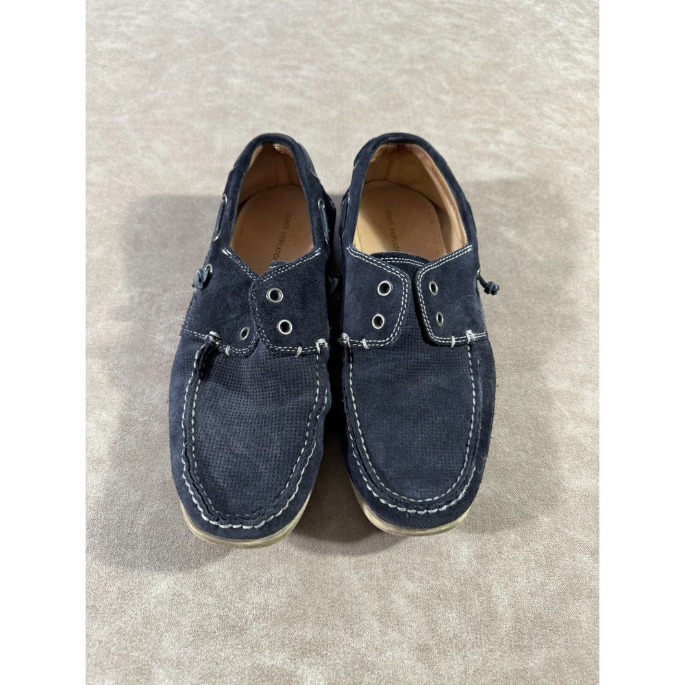 John Varvatos Mens Laceless Suede‎ Printed Round Toe Slip On Blue Boat Shoes 8M
